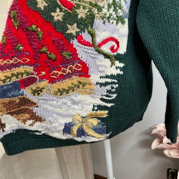 90s Vintage Tiara International Santa Claus Christmas Sweater Sequins Large - Picture 9 of 14